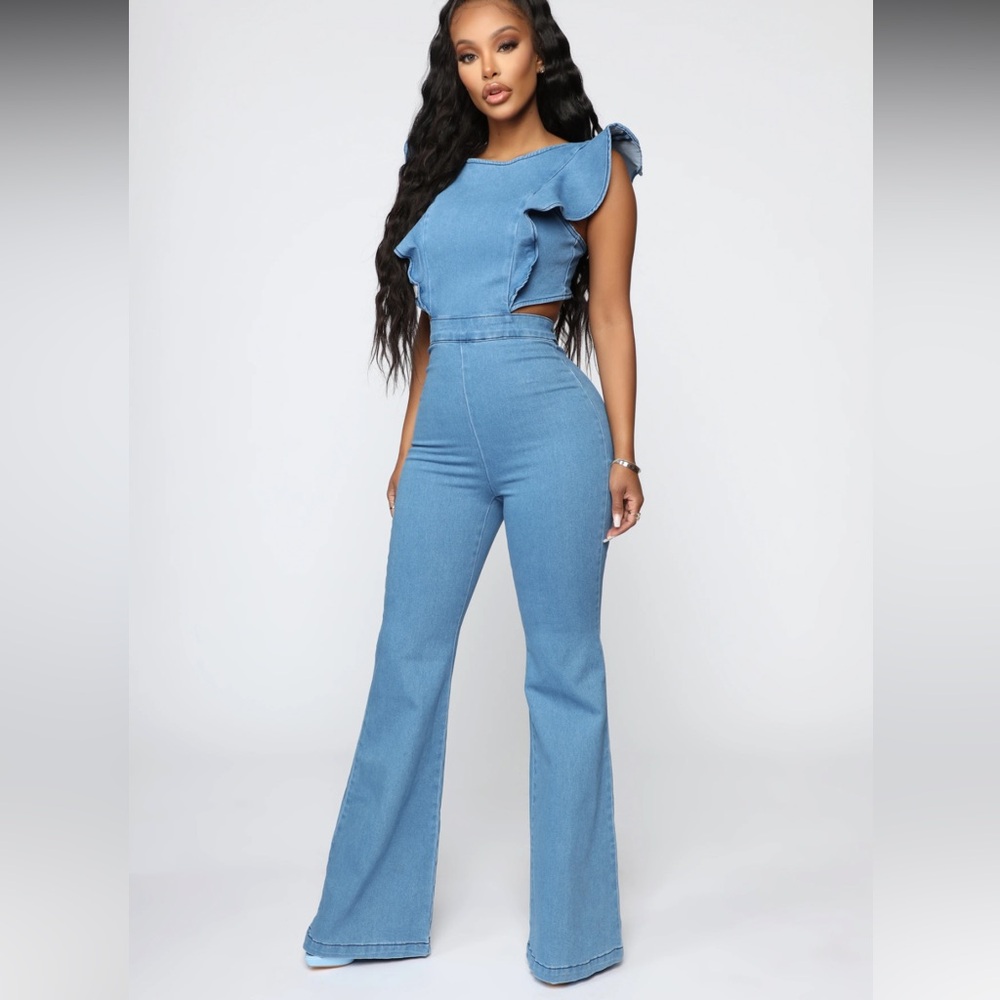Blue Ruffled Jumpsuit - Picture 5 of 6